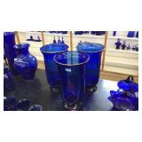 3 COBALT BLUE GLASS HURRICANE VASES