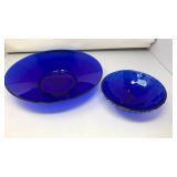 VNTG. COBALT BLUE HOBNAIL DISH & CENTERPIECE BOWL