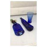(2) MELTED GLASS BOTTLE TRAYS & COCACOLA GLASS