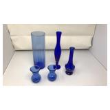LOT OF ASST. COBALT BLUE GLASS VASES