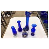 LOT OF ASST. COBALT BLUE GLASS VASES