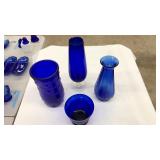 4 COBALT BLUE GLASS VASES