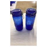 PAIR OF COBALT BLUE GLASS KITCHEN CANISTERS