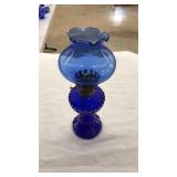 ANTQ. COBALT BLUE GLASS OIL LAMP W/ BLUE SHADE