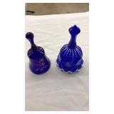 2 HAND PAINTED & SIGNED COBALT BLUE GLASS BELLS