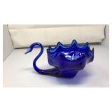 VNTG. MID CENTURY MOD.BLOWN GLASS COBALT BLUE SWAN