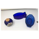 2 PC. COBALT BLUE GLASS TRAYS & MOM'S SPARE CHANGE