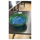 CARNVIAL GLASS GREEN/BLUE CANDY BOWL