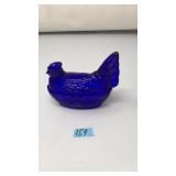 VNTG. COBALT BLUE GLASS HEN ON NEST