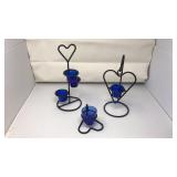 (3) HANGING METAL CANDLE HOLDERS W/BLUE INSERTS