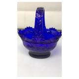 VNTG. COBALT BLUE CUT GLASS BASKET