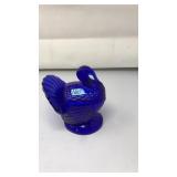 VNTG. COBALT BLUE GLASS TURKEY ON NEST