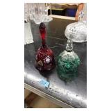 RED FENTON GLASS HAND PAINTED BELL & GREEN BELL