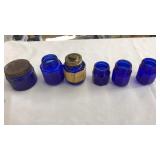 (6) COBALT BLUE GLASS NOXZEMA JARS