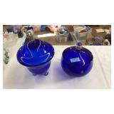 (2) COBALT BLUE GLASS LIDDED CANDY DISHES