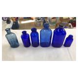 (6) BLUE GLASS APOTHECARY BOTTLES
