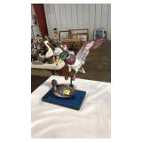 2 HAND CARVED WOOD & PAINTED DUCKS ON DISPLAY