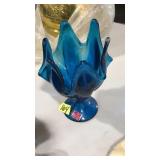 VIKING GLASS BLUE PEDESTAL COMPOTE