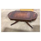 VNTG. MAHOGANY COFFEE TABLE W/LEATHER TOP