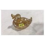 VNTG. IRIDESCENT MARIGOLD LIDDED DUCH DISH