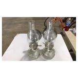 PAIR OF WALL MOUNT GLASS OIL LAMPS