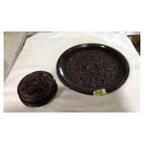 WOOD CARVED TRAY & TRINKET BOX
