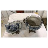 2 CERAMIC & BRONZE CENTERPIECE BOWLS