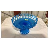 WESTMORELAND BLUE GLASS LACE PEDESTAL BOWL