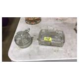 2 LIDDED GLASS DISHES: ELEPHANT & BUTTERLFY