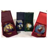 4 'LI BIEN' GLASS BALL ORNAMENTS IN FELT BOXES