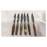 (6) VNTG. DANISH SHEFFIELD TEAK STEAK KNIVES