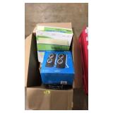 BOX OF ASST. OFFICE SUPPLIES & LOGITECH SPEAKERS