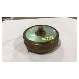VNTG. BRASS & GLASS LIDDED DIVIDED CANDY DISH