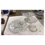 CLEAR CUT GLASS TRAY, DISH, PEDESTAL DISH