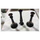 VNTG. AMETHYST CANDLSTICKS & BUD VASE