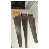 Set of 3 Vintage Crosscut Hand Saws, 20-24'...