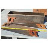 S-K Tools Metal Tool Box With 3 Hand Saws