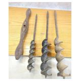 Vintage Hand Auger Drill Bit, 3 Bits, Wooden...