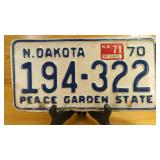 1970 North Dakota License Plate 'Peace Garden...