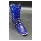 Fenton Cobalt Blue Glass Boot, Hand-Painted by...