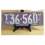 1936 Minnesota Truck License Plate T36ï¿½560,...
