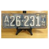 1934 Minnesota License Plate A 26-231, Embossed...