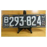 1938 Minnesota Passenger License Plate...
