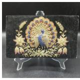 Black Velvet Clutch Purse with Peacock and...