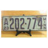 1923 Minnesota License Plate A202-774, Steel,...