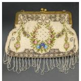 Vintage Beaded Evening Purse, Floral Design,...