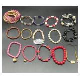 Lot of 15 Assorted Beaded Stretch Bracelets...