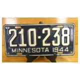 1944 Minnesota Passenger License Plate 210-238,...