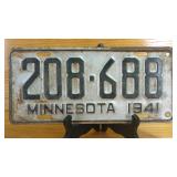 1941 Minnesota Passenger License Plate 208-688...