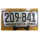 1945 Minnesota License Plate 209-841, Steel,...